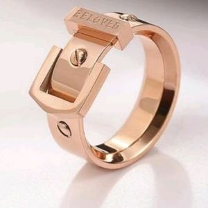"Beloved" 14K Gold Plated Buckle Ring -Rose Gold